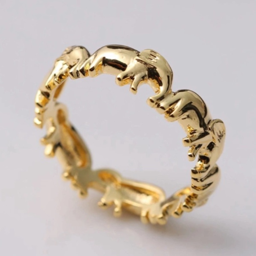 NEW Yellow Gold Lucky Elephant Eternity Band Ring - Picture 2 of 4